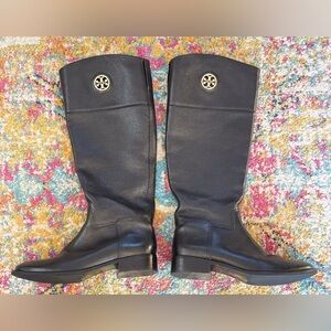 Tory Burch Black Leather Knee-High Junction Riding Saddle Boots Sz 10 M  WORN 1X